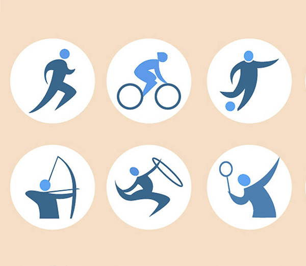 A set of athletic sports activity icons.