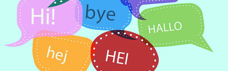 Hello in many languages speech bubbles.