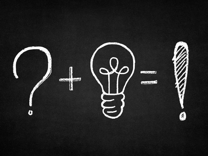 Chalk board with question plus idea