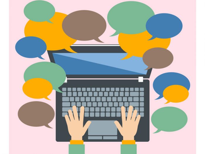 speech bubbles coming from laptop