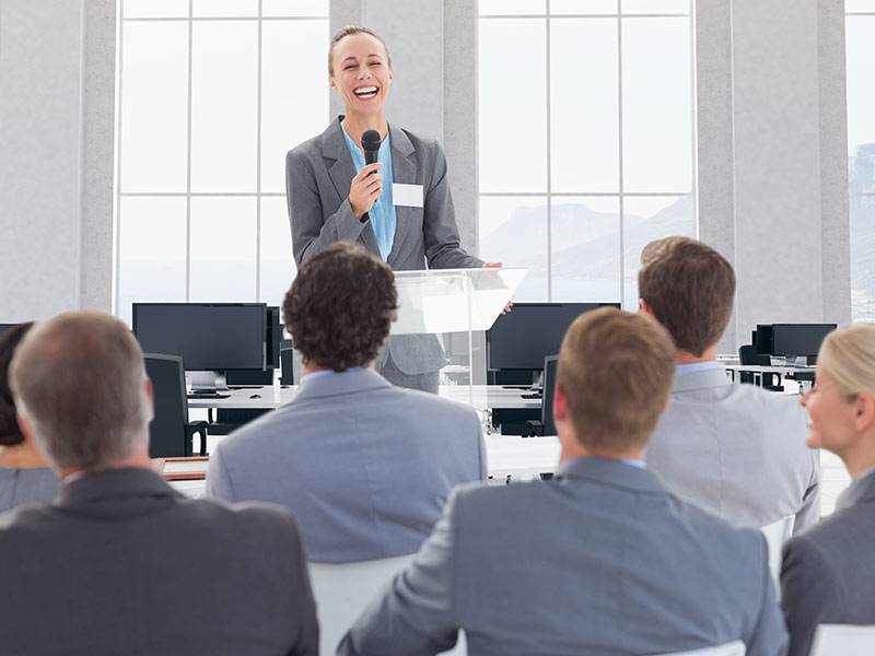 co workers gathered for a presentation